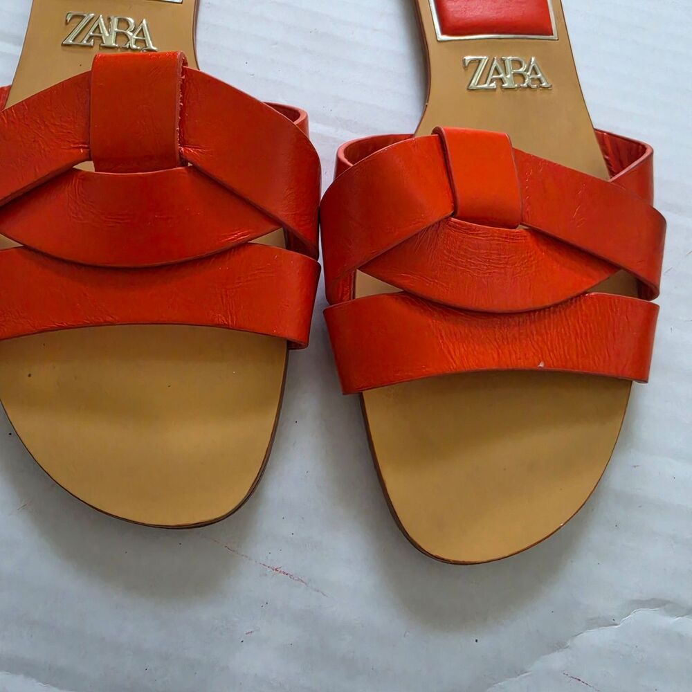 ZARA Women’s Orange Slide Sandals Synthetic Straps Buckle Slip On EU 39 US 8.5 - Picture 2 of 8